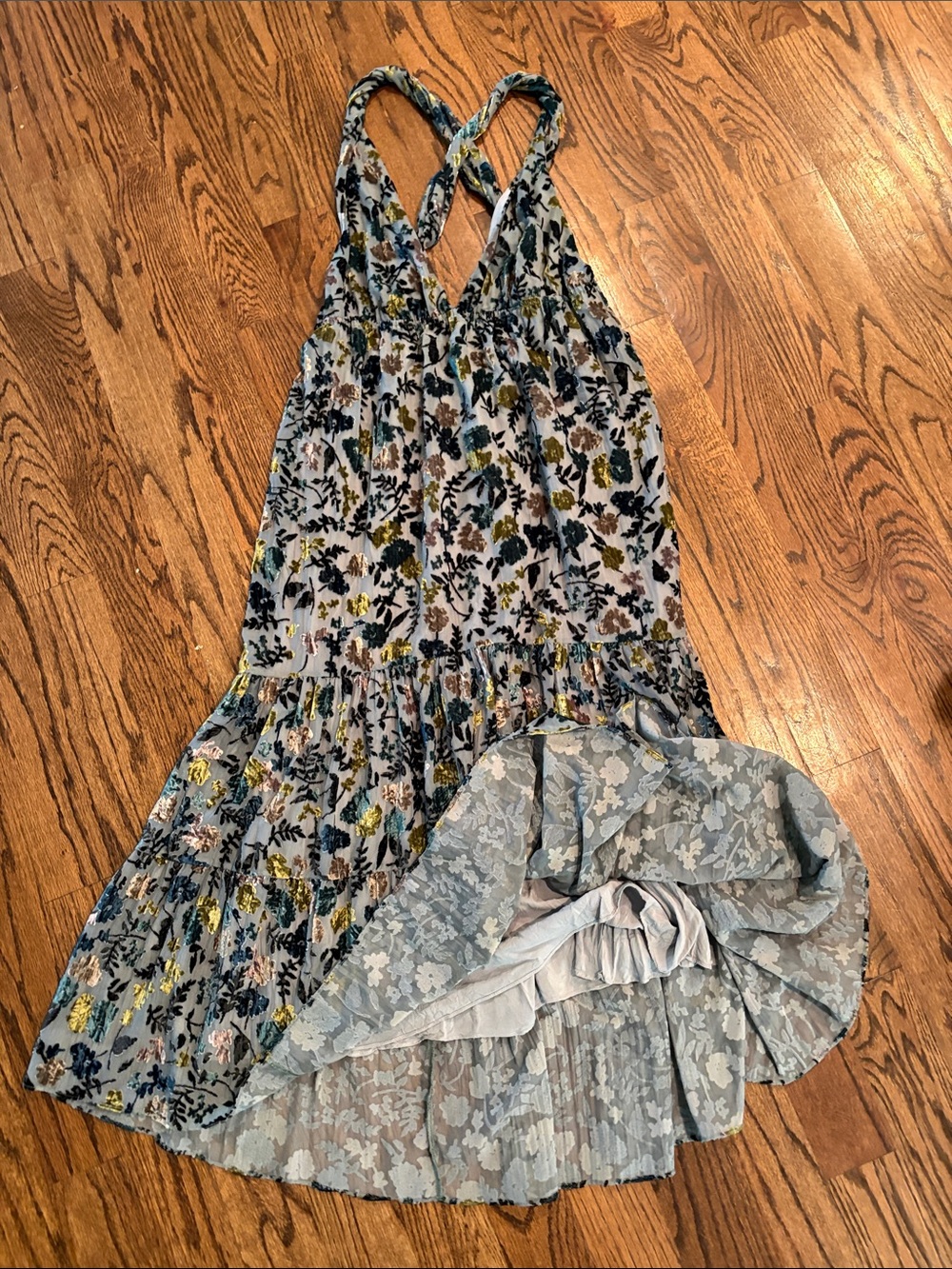 Anthropology velvet Floral Dress with Crisscross Back - Blues/Greens - Picture 13 of 14